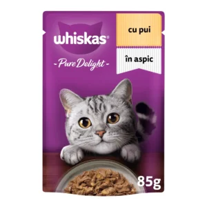 PLIC WHISKAS PURE DELIGHTS CU PUI ÎN ASPIC 85 G