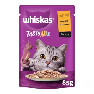 PLIC WHISKAS TASTY MIX MIEL&CURCAN ÎN SOS 85 G